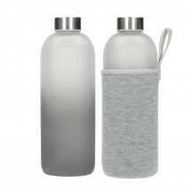 Glasflasche mit Hülle Iced 1,0 l - transparent/grau